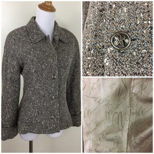 NINA RICCI Edition Paris France Black Brown Cream Speckled Tweed/Boucle Jacket